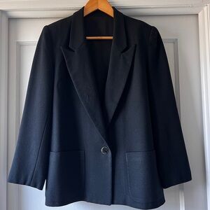 Vintage wool Black Single-Button Women's Blazer Jacket